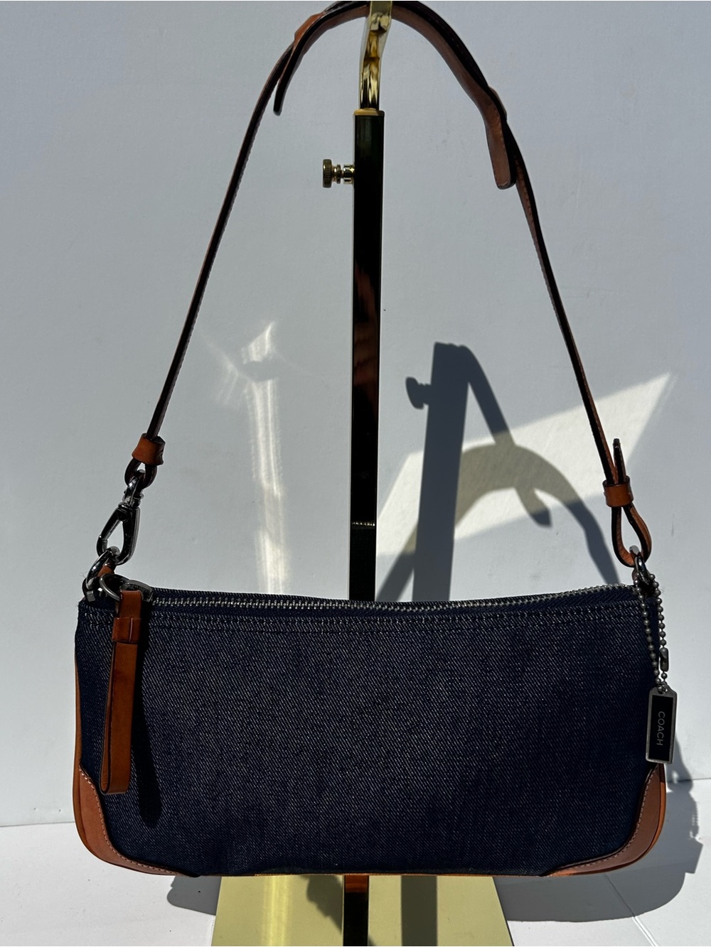 Vintage COACH Denim Mini Soho Demi Shoulder Bag Purse Blue Leather Trim 8335 Y2K